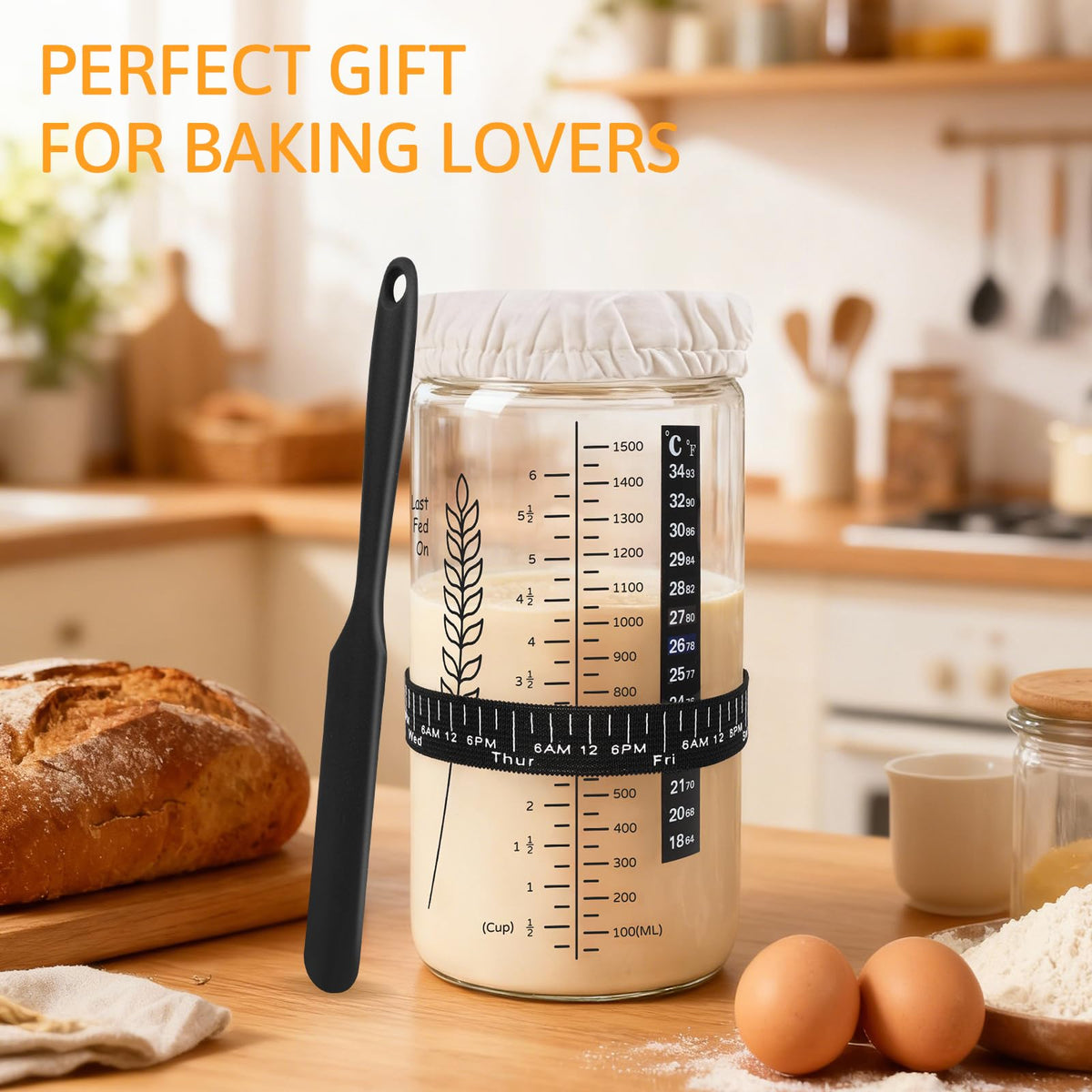 Rakovar 57oz jar on kitchen counter ready for daily baking prep.