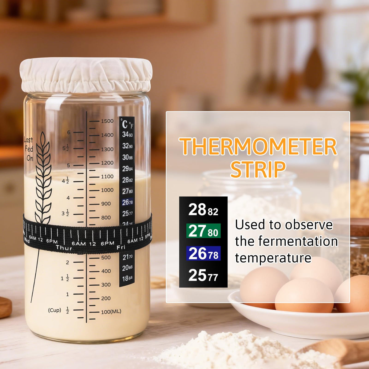 Rakovar feeding date strap on jar helps log feed times.