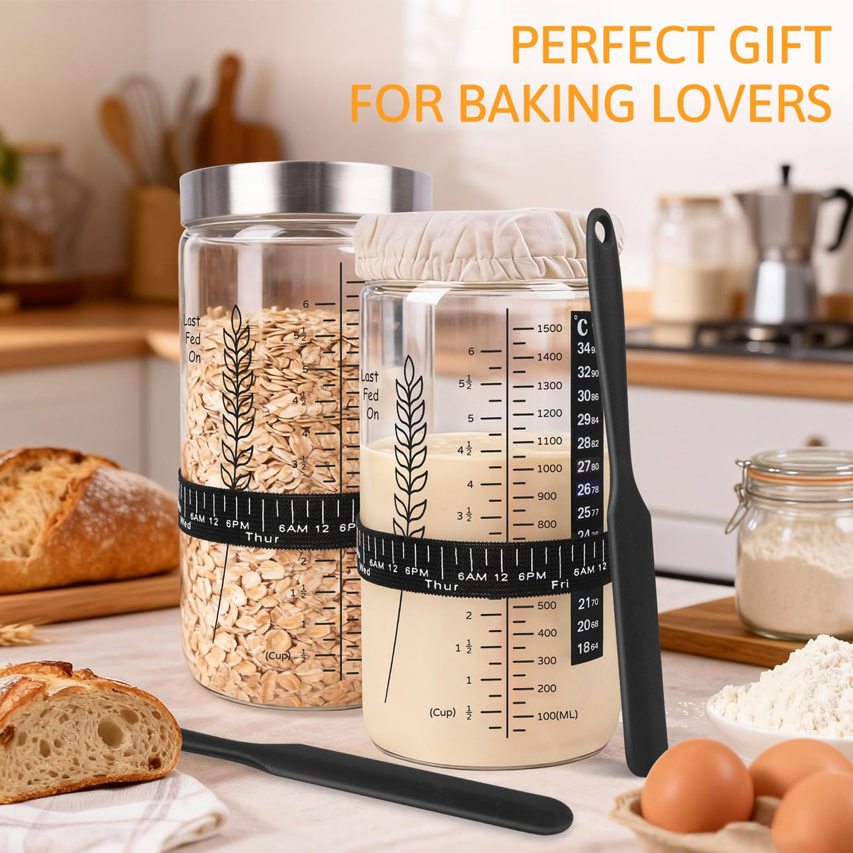 Rakovar clear scale on jar lets you monitor starter weight.