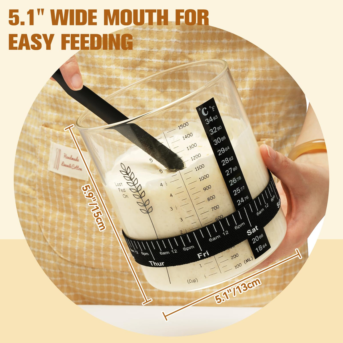 Rakovar wide-mouth sourdough container for easy stirring and cleaning