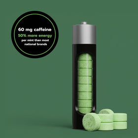 Rally Energy caffeine mint six-pack back view highlights sugar-free format and portability.