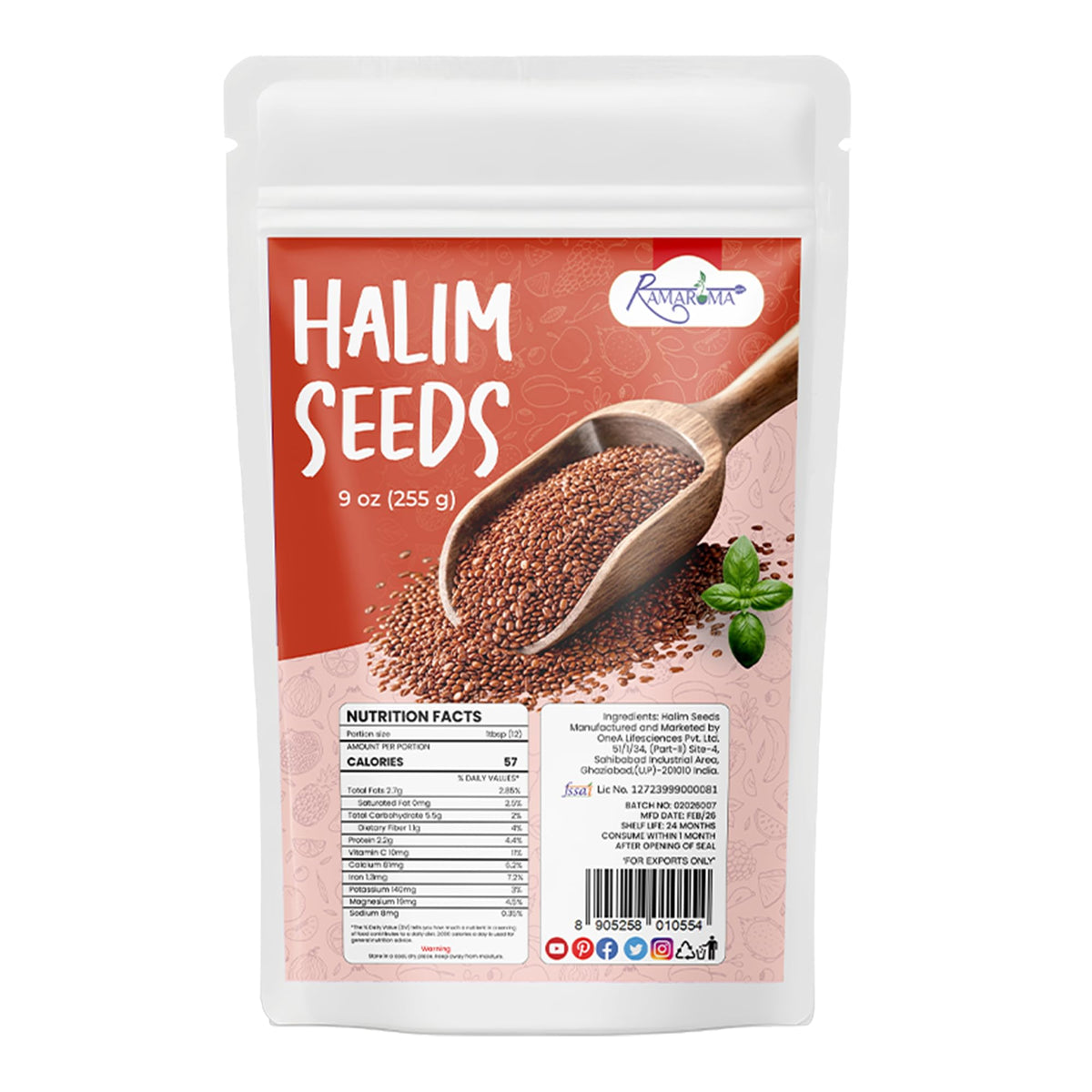 Ramaroma Halim Seeds bottle shows premium, transparent sourcing and fresh flavor.
