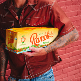RAMBLER AUTX satsuma flavor bottle label promises bright citrus aroma.
