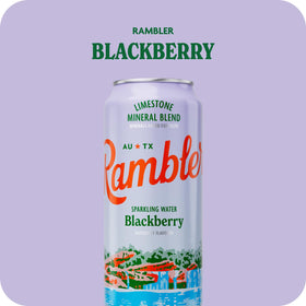 Rambler AUTX blackberry-flavored sparkling water can, a tangy, refreshing option for anytime.