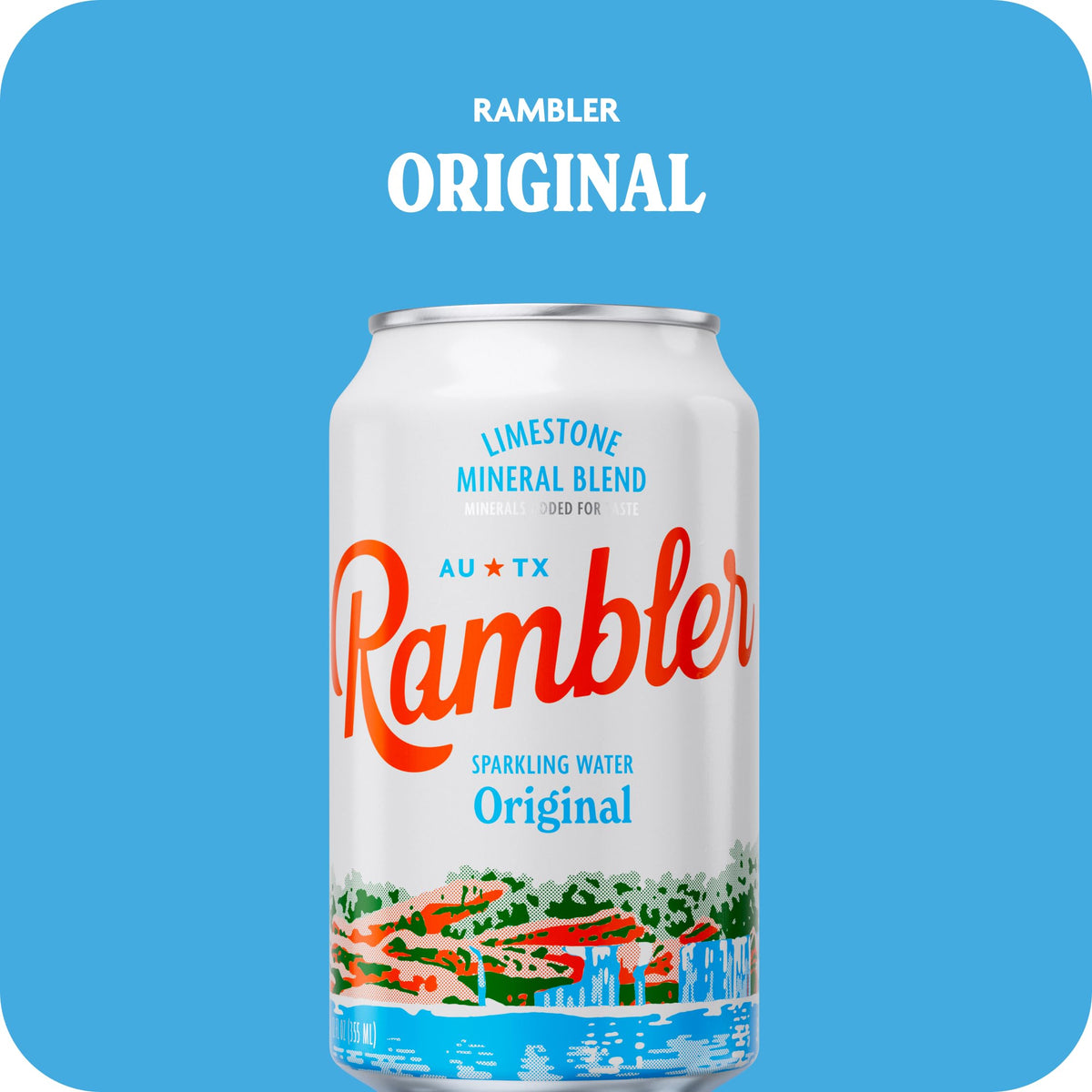 RAMBLER AUTX 12-ounce can on display offers crisp, zero-calorie refreshment