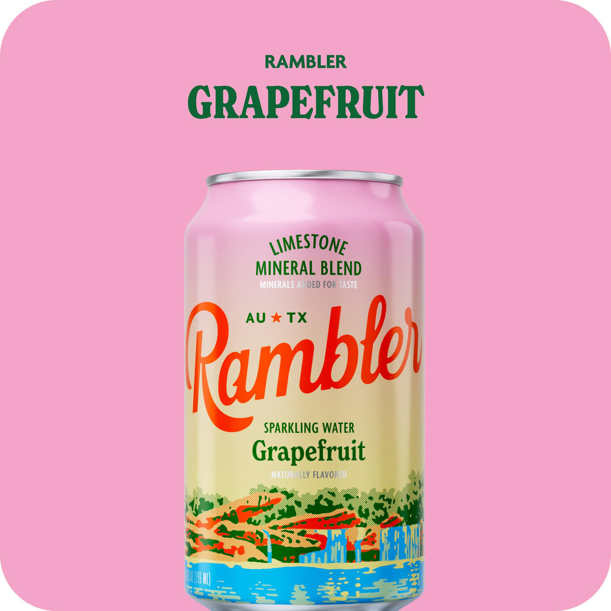 RAMBLER grapefruit flavor can label highlighting true Texas grapefruit notes.