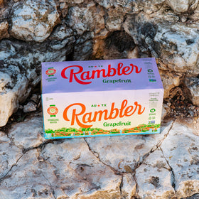 RAMBLER three eight-packs of 12 oz cans arranged for easy bulk.
