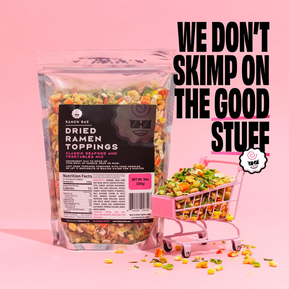 Ramen Bae colorful veggies blend adds crunch and aroma.