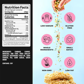 Ramen Bae No Fungus Among Us mix jar closeup highlights vibrant veggie bits for flavor.