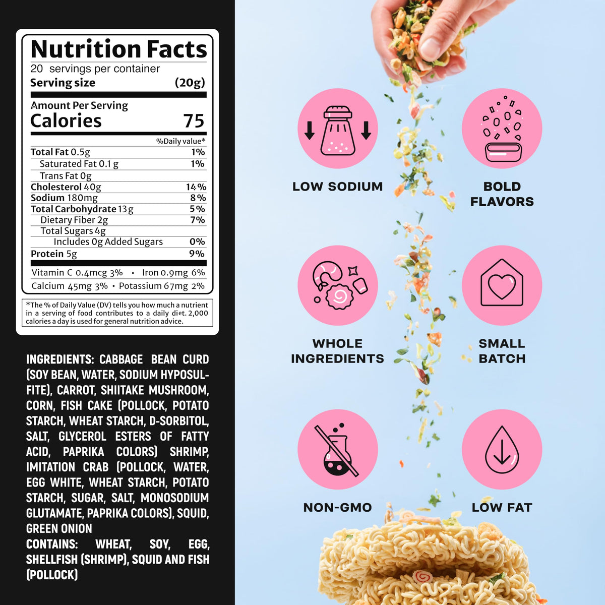 Ramen Bae toppings poured into boiling noodles for instant flavor.