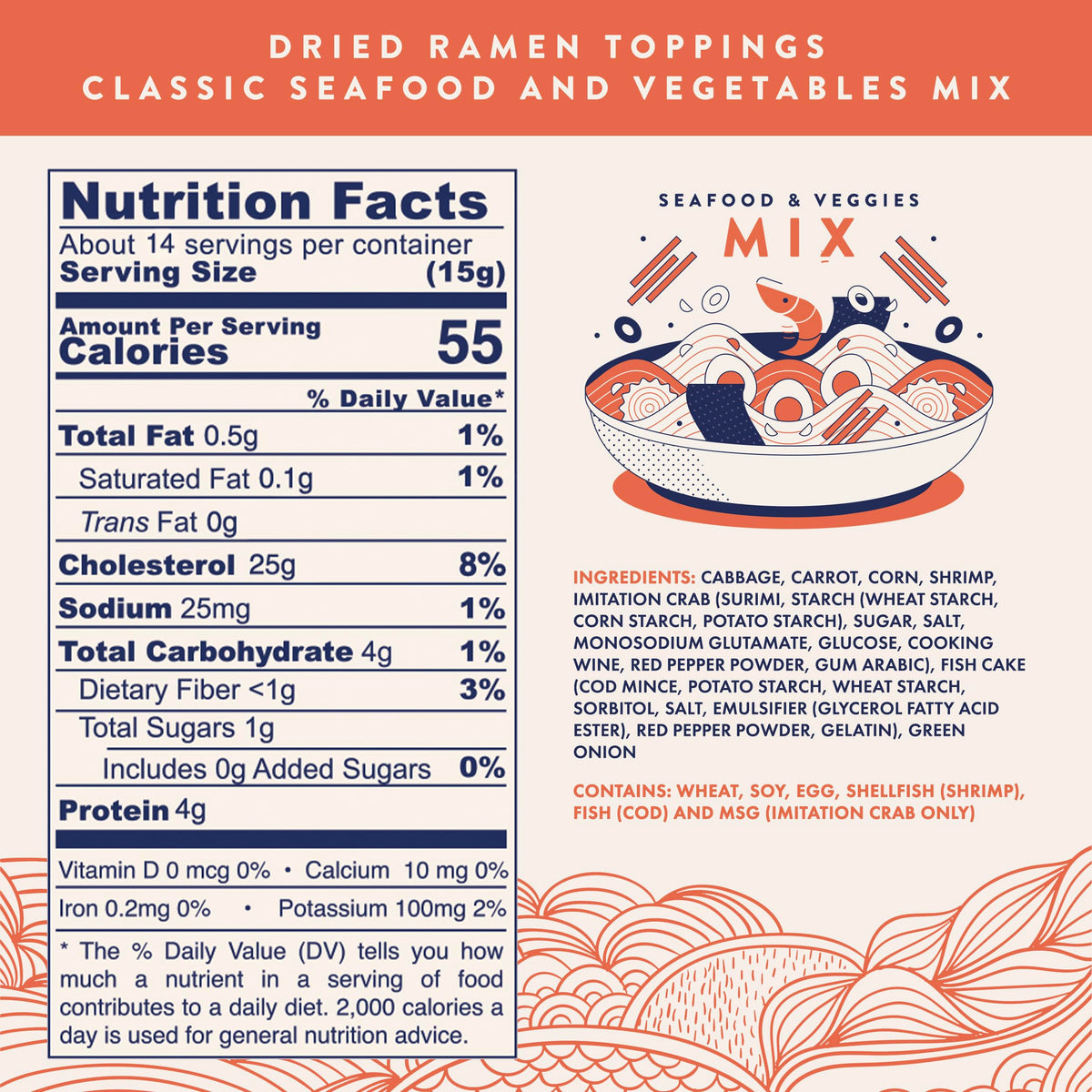 Ramen Eats classic seafood mix: cabbage, carrot, green onion for color and aroma