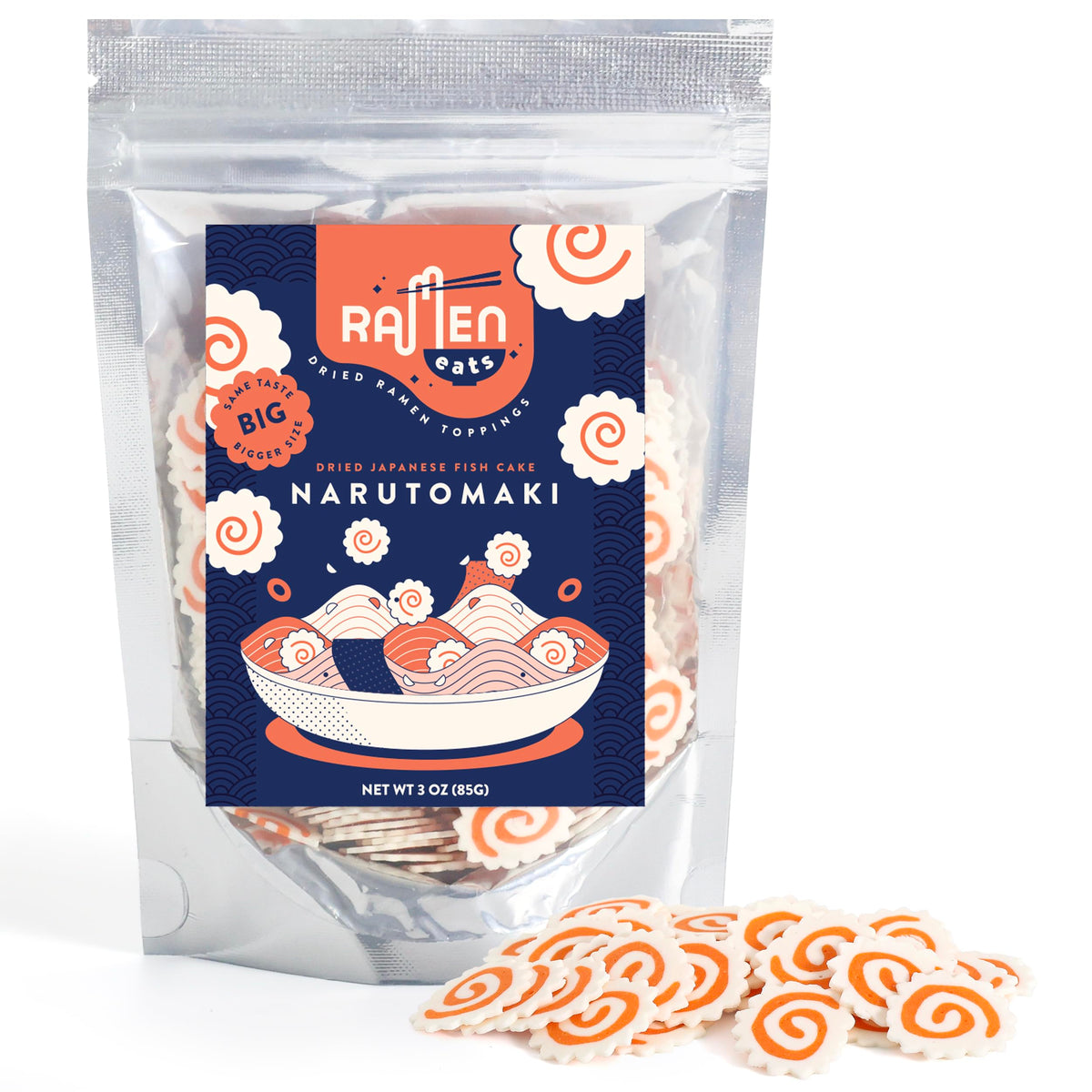 Ramen Eats Narutomaki pink swirl disc enhances ramen color and authentic look.
