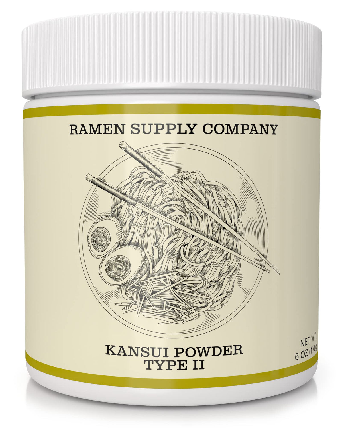 Ramen Supply Company Kansui Powder Type 2 6oz bottle for medium noodles.