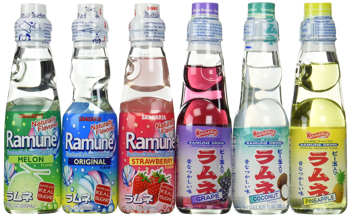 Ramune six-flavor variety pack bottles ready for tasting and sharing.