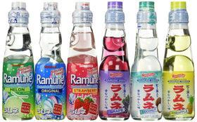 Ramune six-flavor variety pack bottles ready for tasting and sharing.