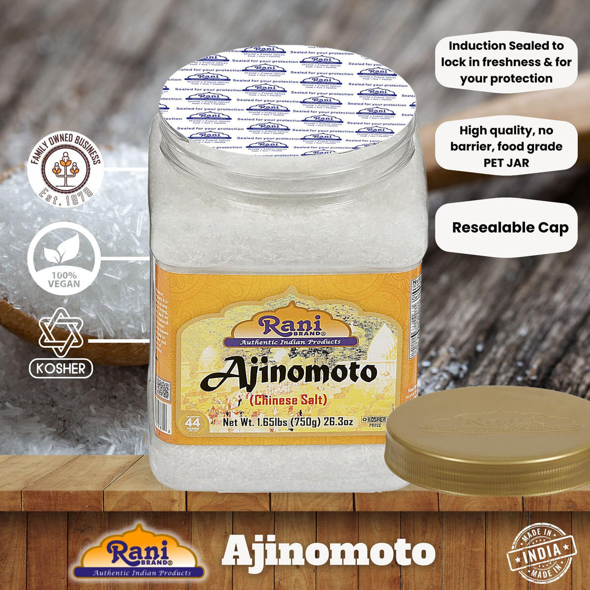 Rani Ajinomoto packaging highlights non GMO and gluten friendly features