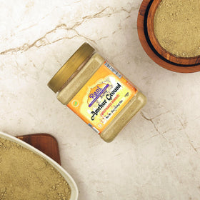 Rani Amchur jar on kitchen shelf shows convenient 16oz packaging.