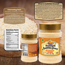 Pouring Rani Asafetida Ground into a pan releases aroma for flavorful bases.