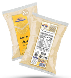 Ingredient label shows Kosher and Non-GMO on Rani Barley Flour Jav.
