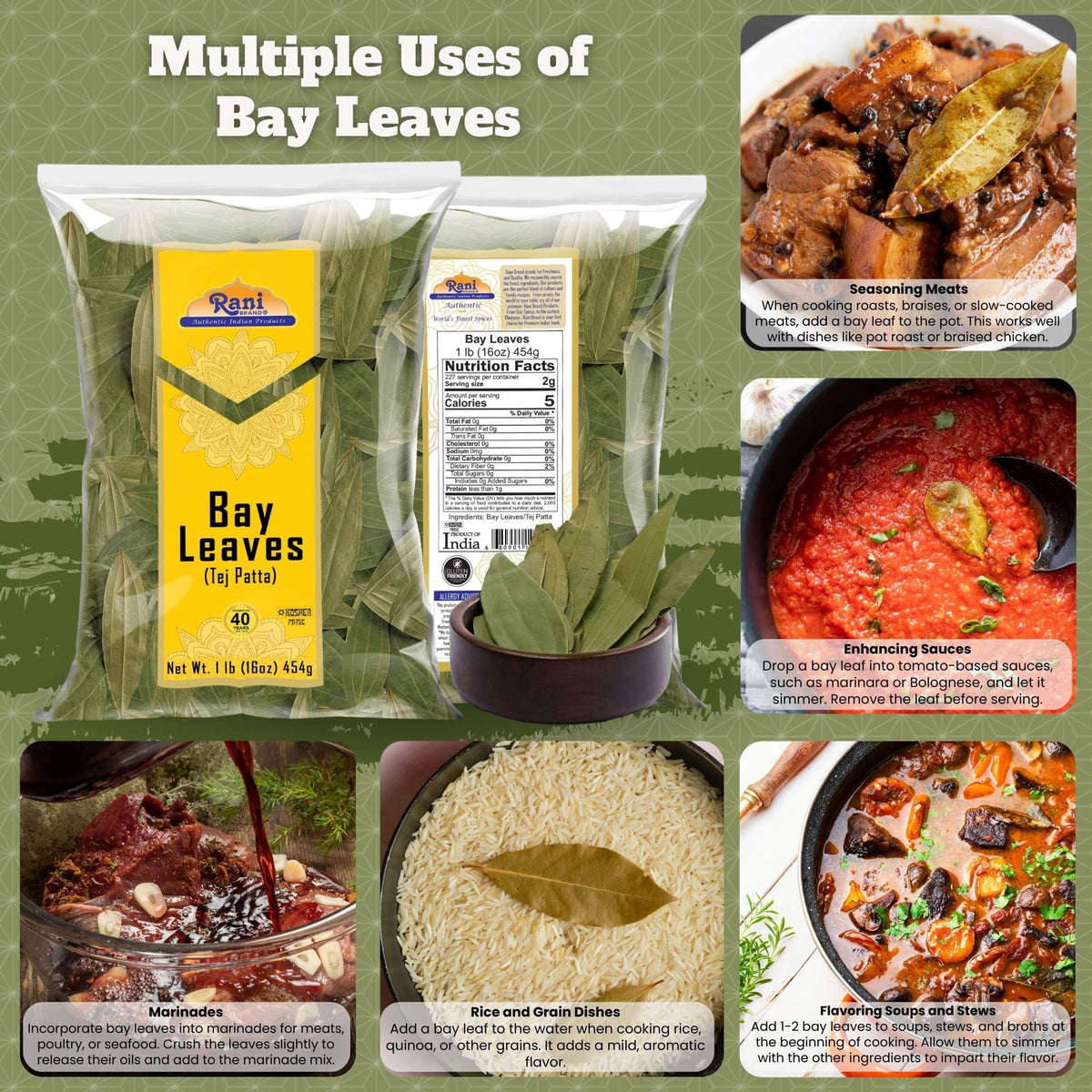 Rani Bay Leaf aroma captures warm, earthy spice notes in dishes.