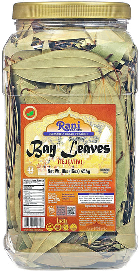 Rani Bay Leaf Whole in extra-large jar for premium Indian flavor