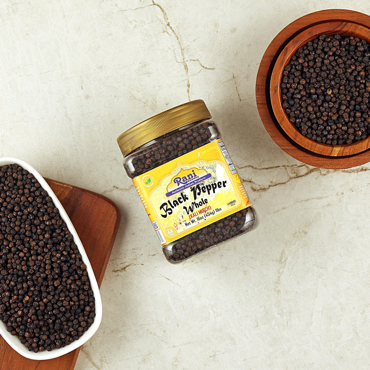 Rani Black Pepper Whole grinder-ready packaging for easy at-table use