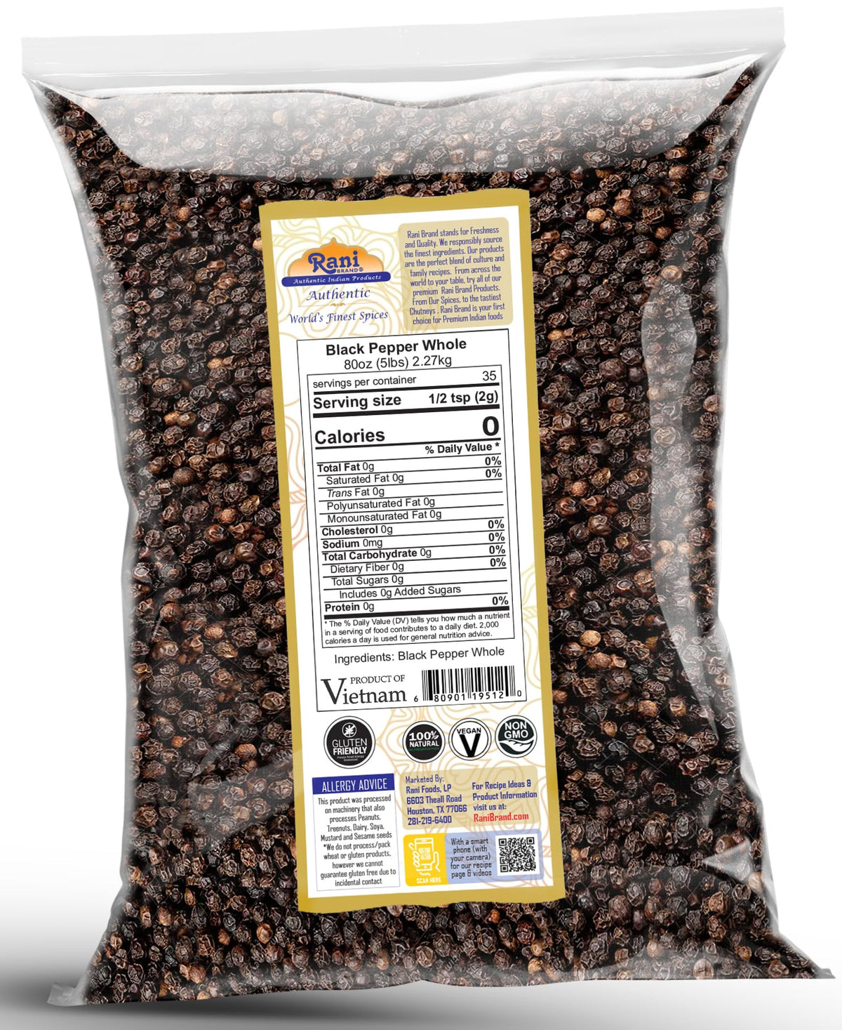 Rani Black Pepper Whole on spoon shows precise seasoning use