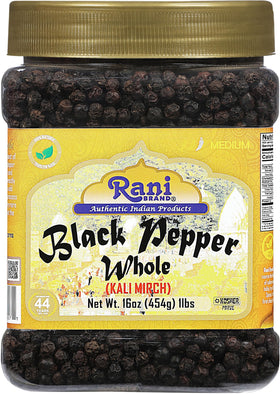 Rani Black Pepper Whole bottle front with MG-1 grade for fresh grinding