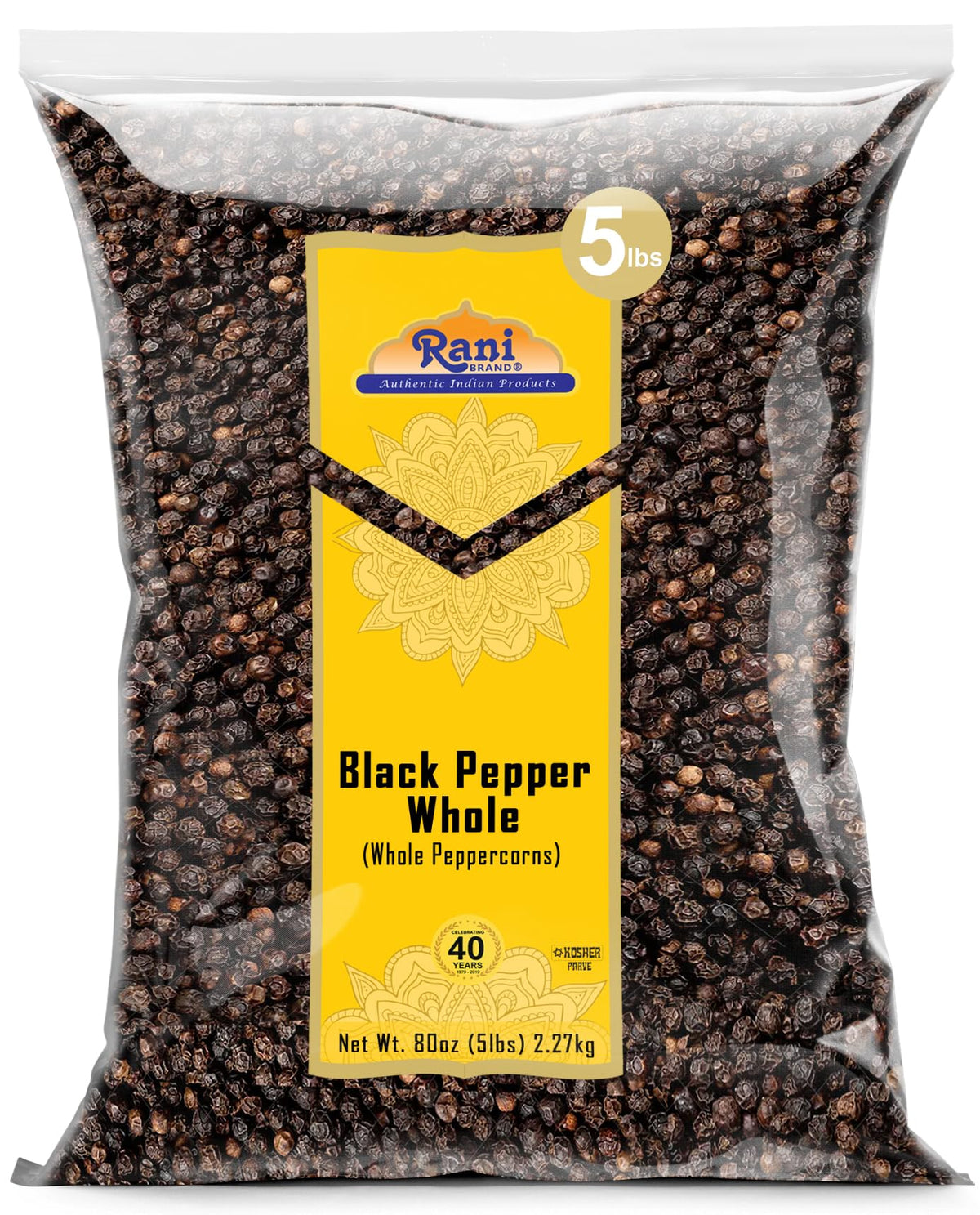 Rani Black Pepper Whole bulk 5 lb ideal for grinders and everyday seasoning