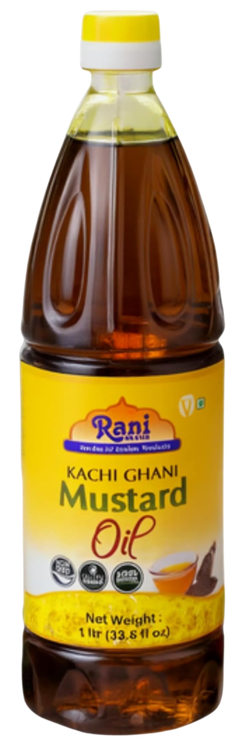 Rani Brand Mustard Oil bottle pour for kitchen and hair care.