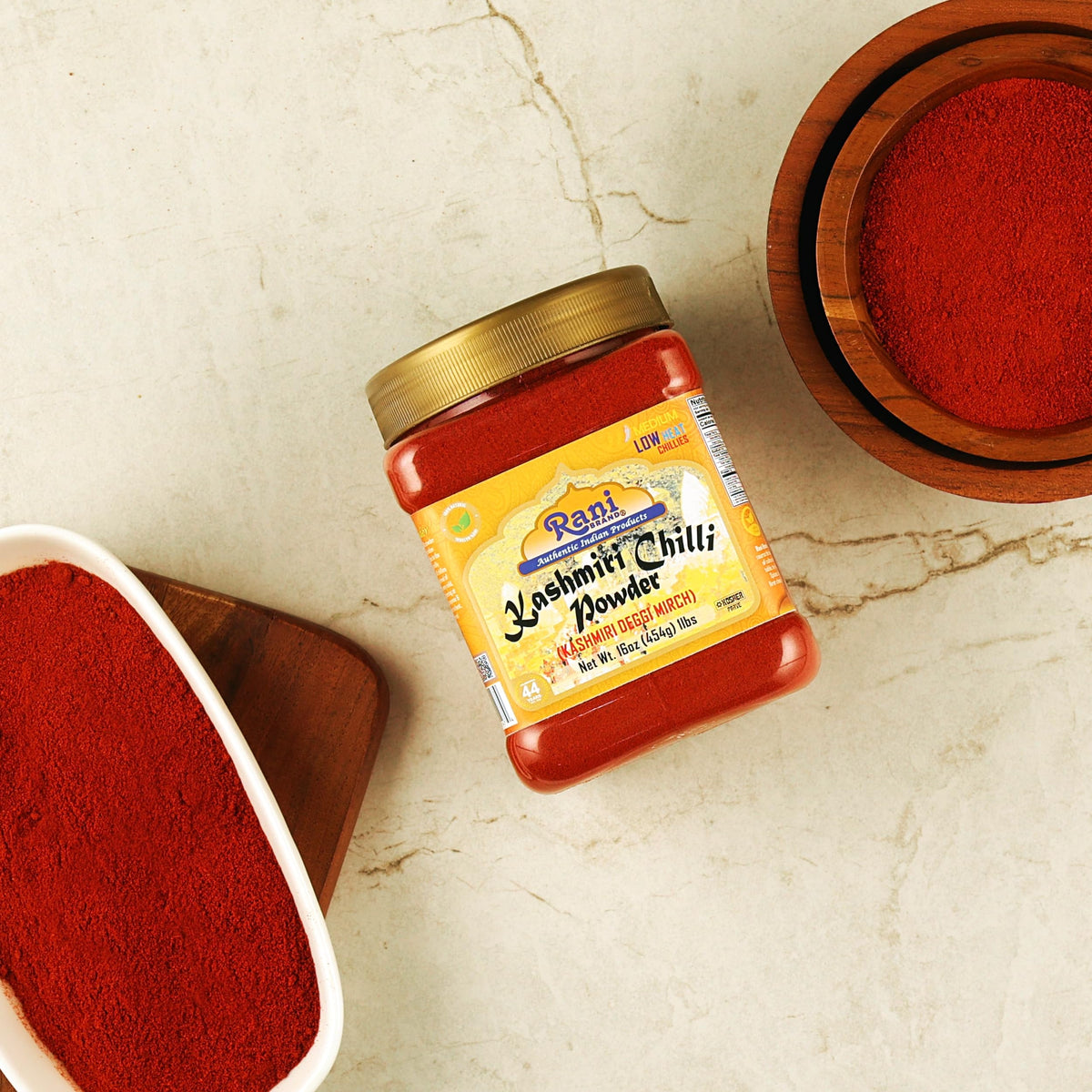 Rani Kashmiri powder closeup label emphasizes authenticity.