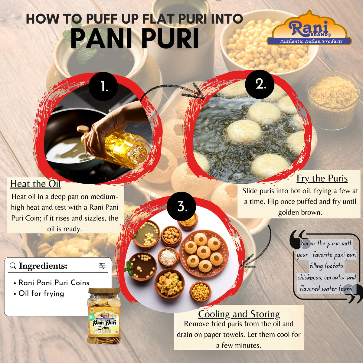 Rani Brand Pani Puri Coins brand logo with product shot