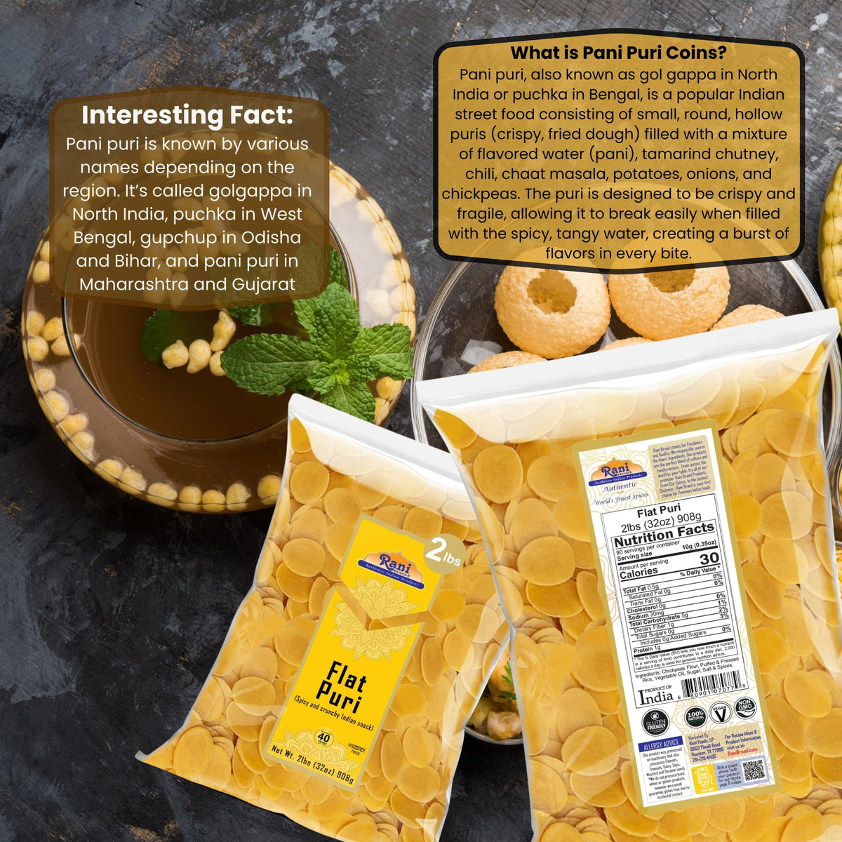Rani Brand Pani Puri Coins microwave-ready close-up for quick, crispy results