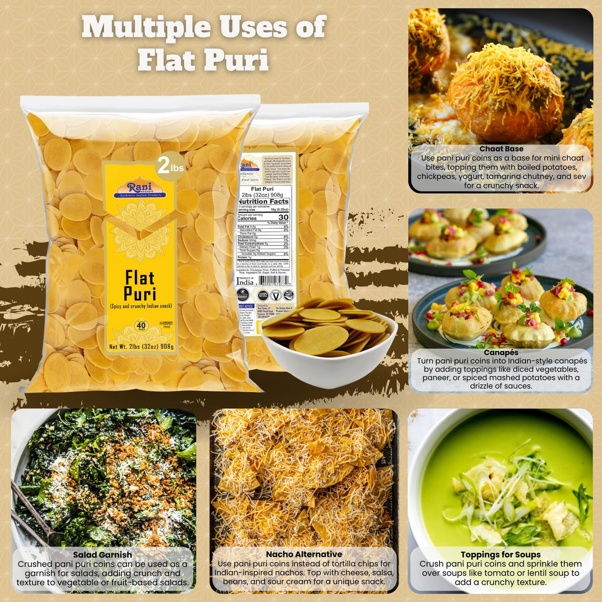 Rani Brand Pani Puri Coins uncooked bulk bag for custom prep