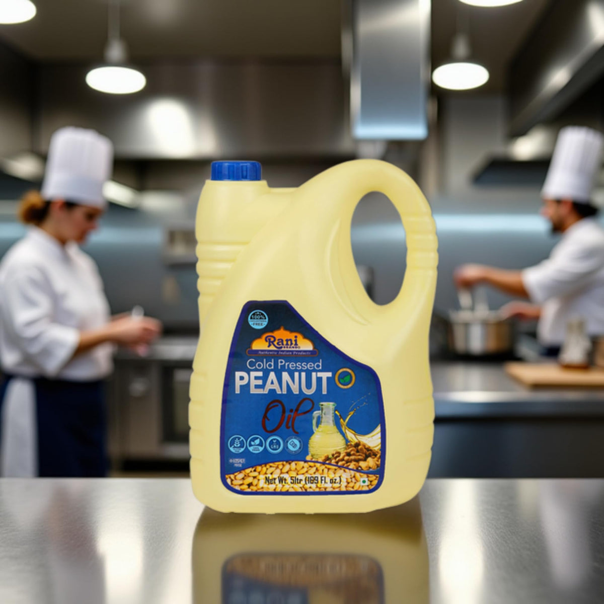 Rani Brand Peanut Oil cold-pressed bottle highlighting pure, natural flavor for cooking