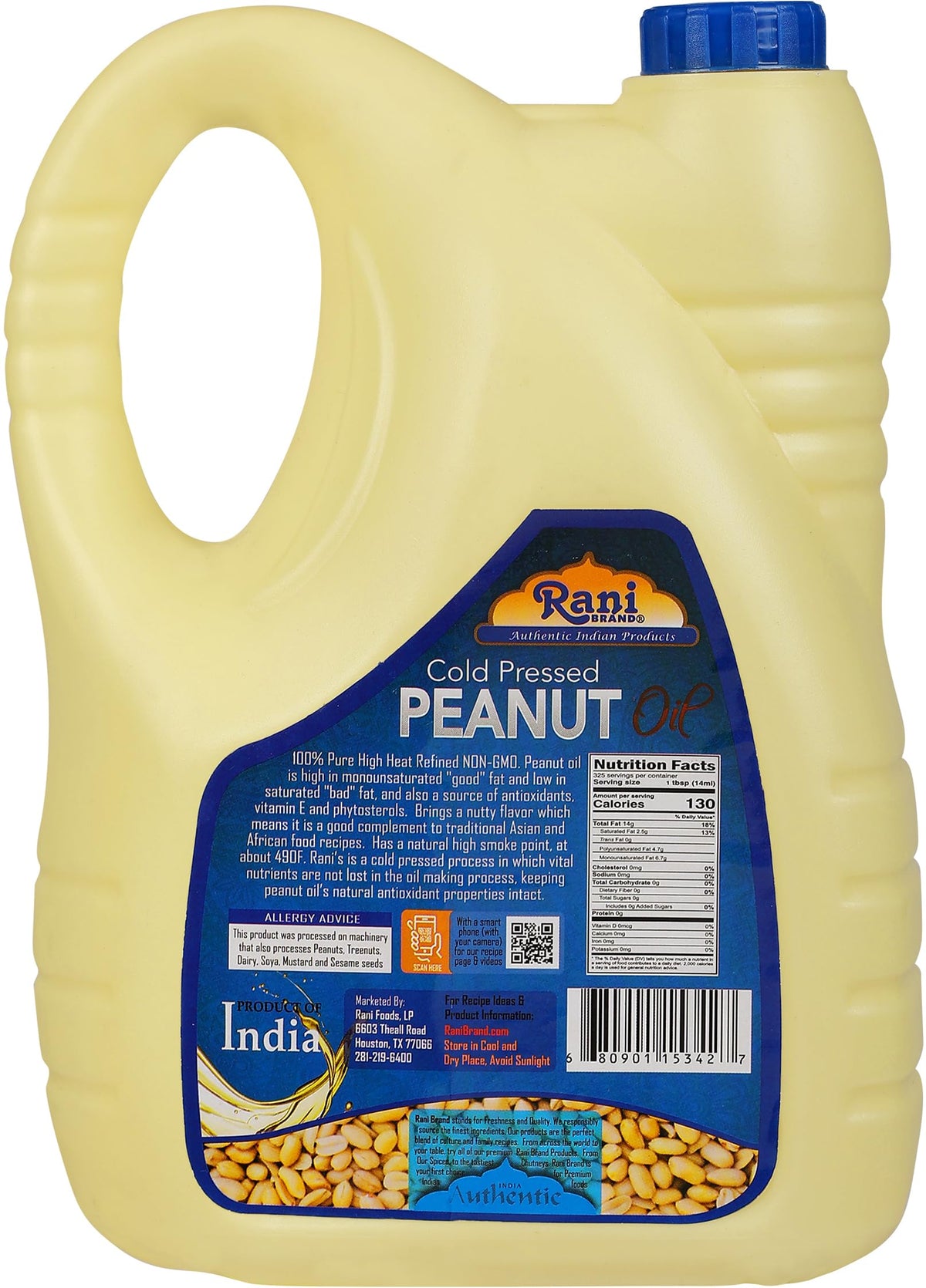 Rani Brand Peanut Oil stored in pantry ready for family cooking
