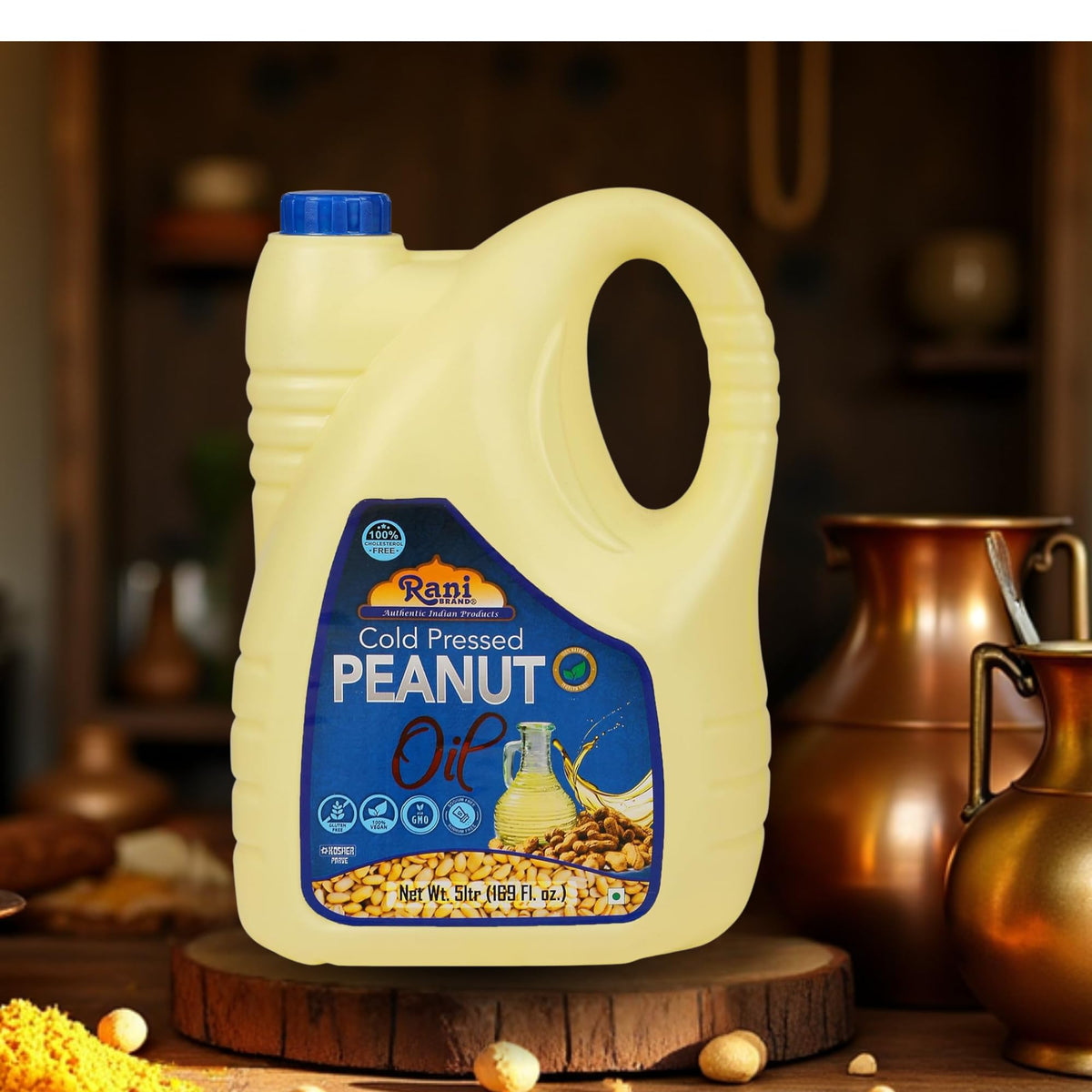 Rani Brand Peanut Oil with Non-GMO label showing clean ingredient list for meals
