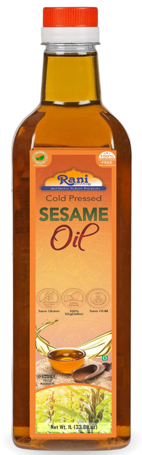 Rani Brand Sesame Oil bottle pouring for stir-fry aroma and flavor