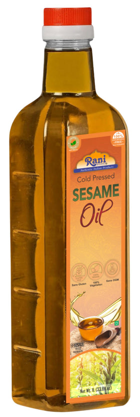 Rani Brand Sesame Oil being poured into a pan for cooking