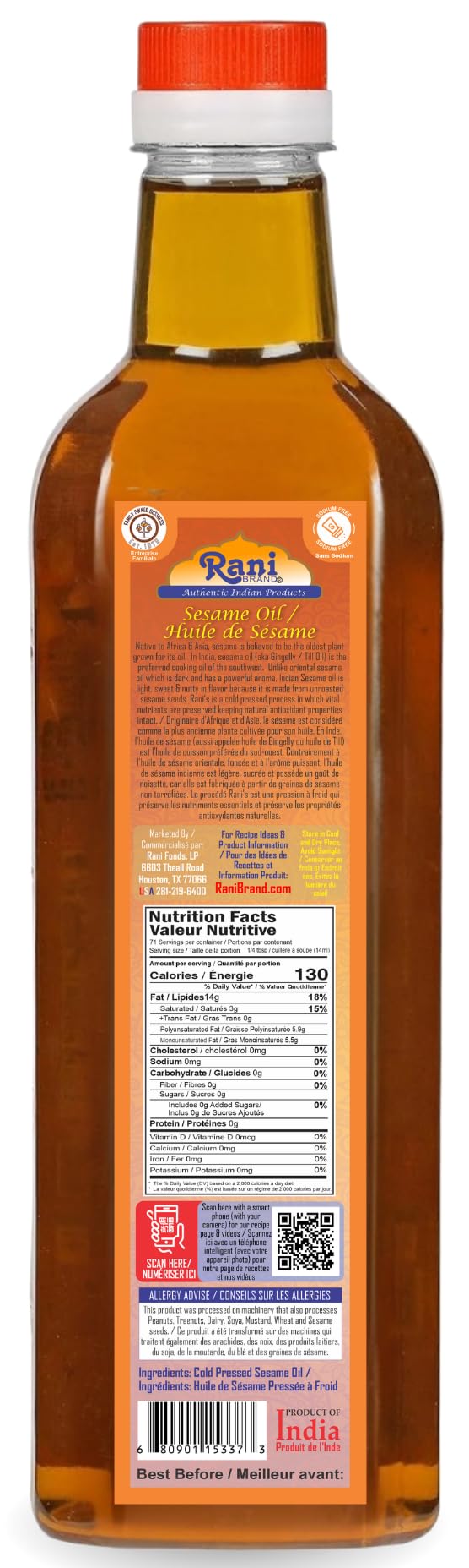 Rani Brand Sesame Oil drizzled over salad for nutty finish