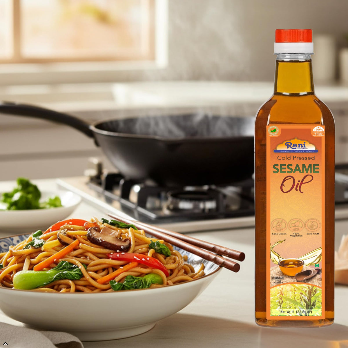Rani Brand Sesame Oil applied to skin for a lightweight massage