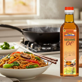 Rani Brand Sesame Oil applied to skin for a lightweight massage
