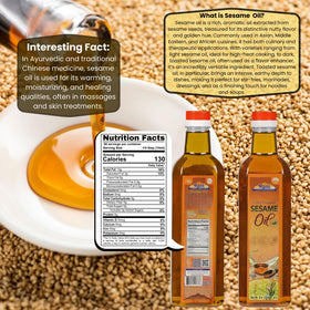 Rani Brand Sesame Oil shimmering in a pan with vegetables and steam