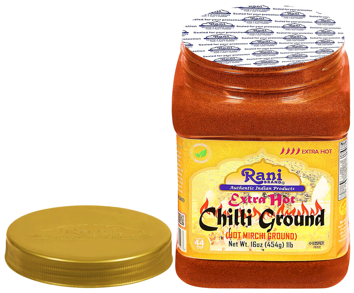 Rani Brand Spice jar cap close-up demonstrates secure aroma preservation.