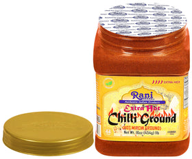 Rani Brand Spice jar cap close-up demonstrates secure aroma preservation.