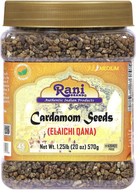 Rani Cardamom decorticated seeds jar showing premium Indian spice for authentic flavor.