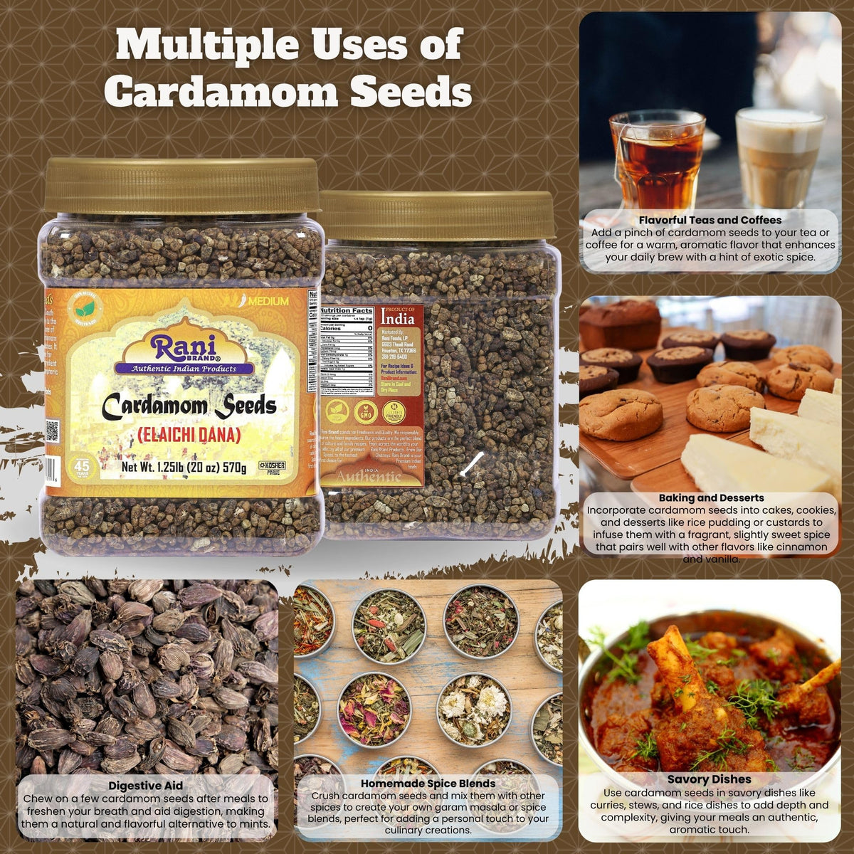 Rani Cardamom seeds ground to powder show versatility in desserts.