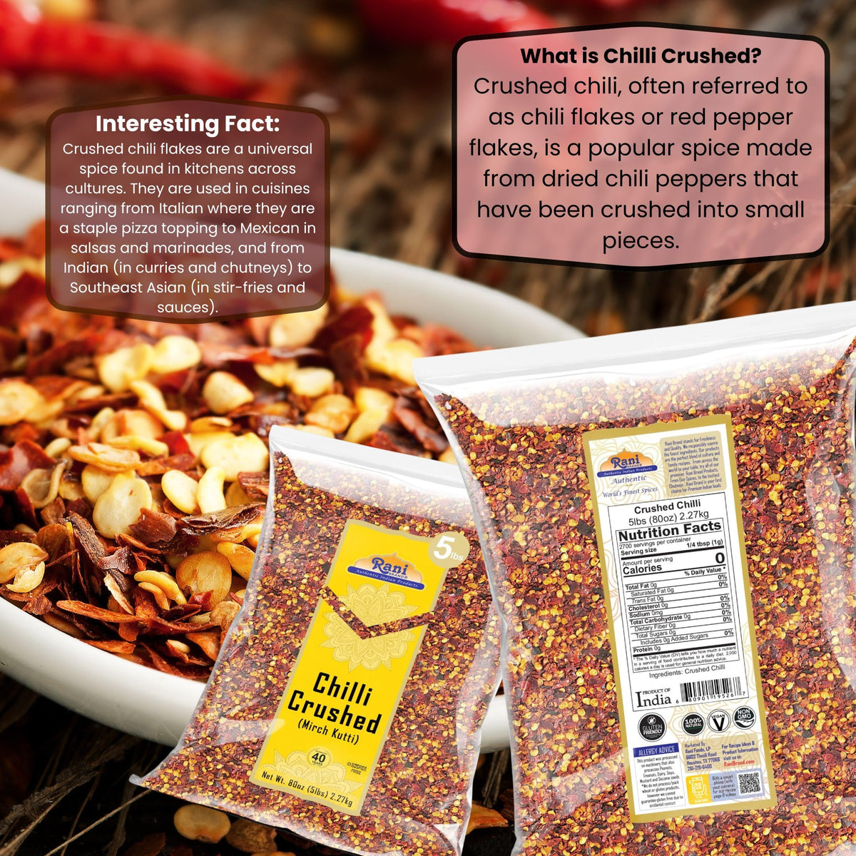 Rani chili flakes poured into a shaker for easy seasoning