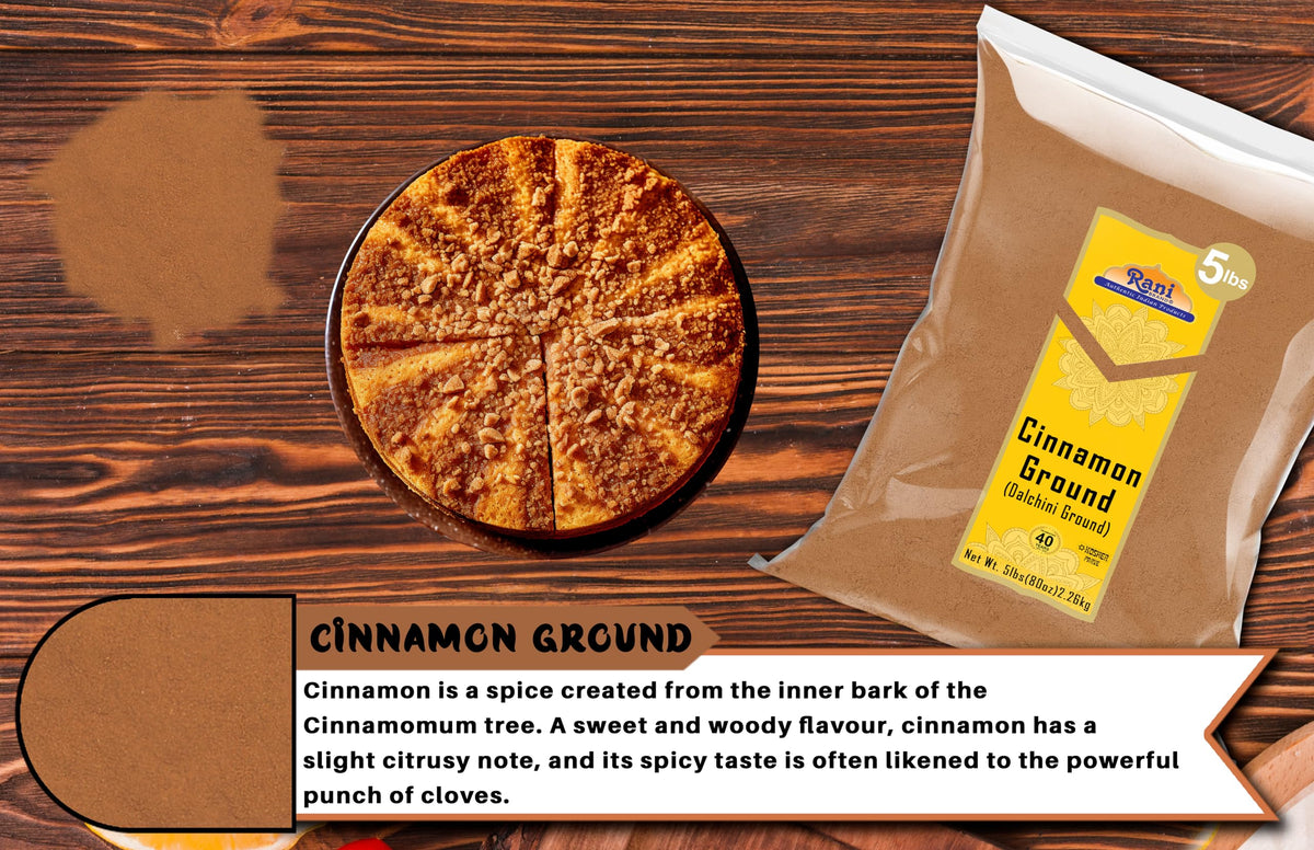 Rani cinnamon powder in kitchen setup, great for desserts and beverages.
