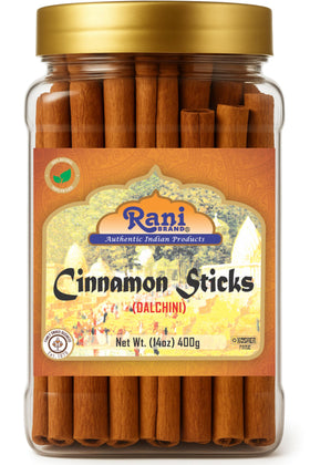 Rani Cinnamon Sticks jar front showing premium spice for baking and beverages